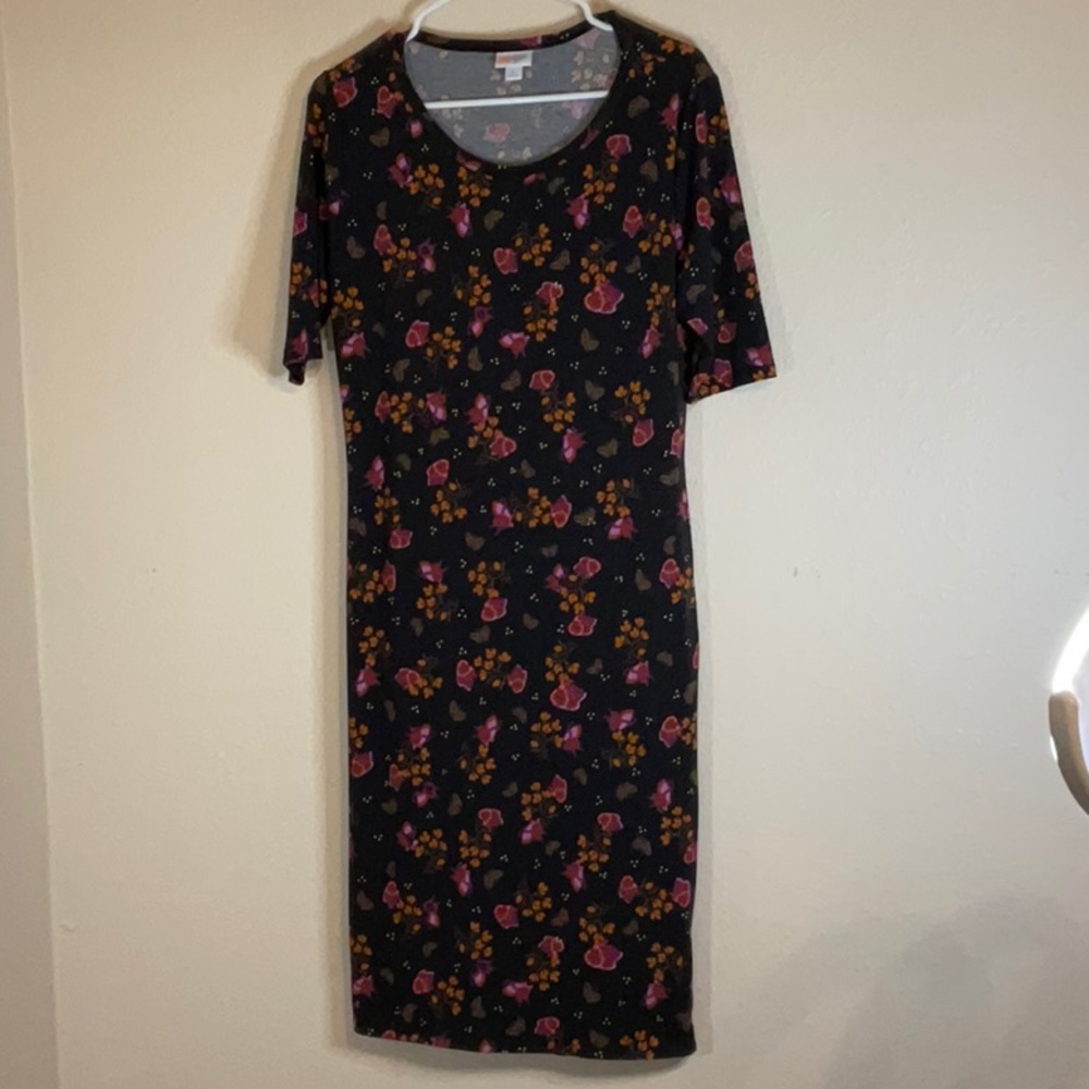 LuLaRoe Julia Simply Comfortable black floral dress.